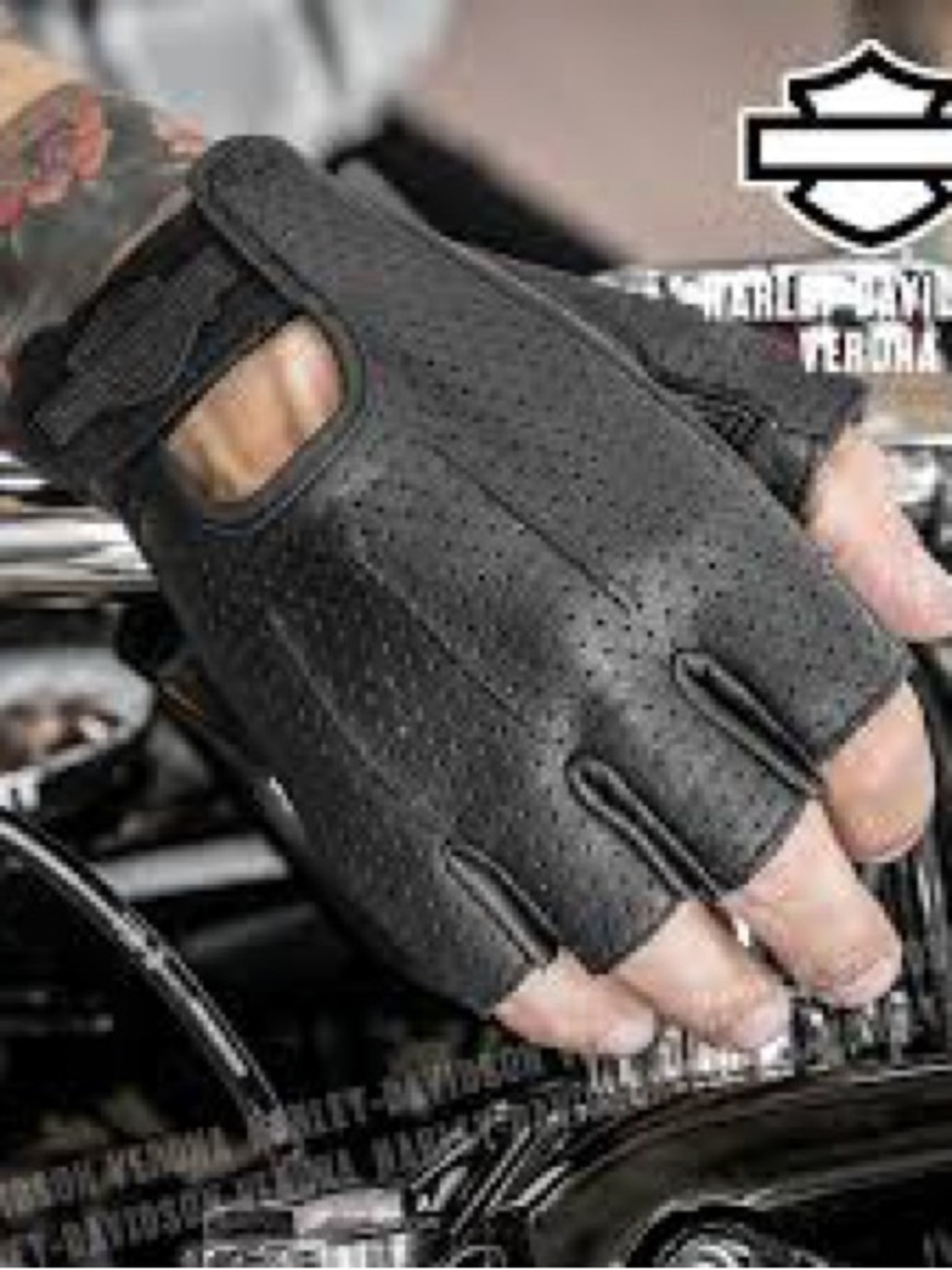 Harley-Davidson Black RIGHT HAND SINGLE Fingerless Perforated Leather Glove XXL